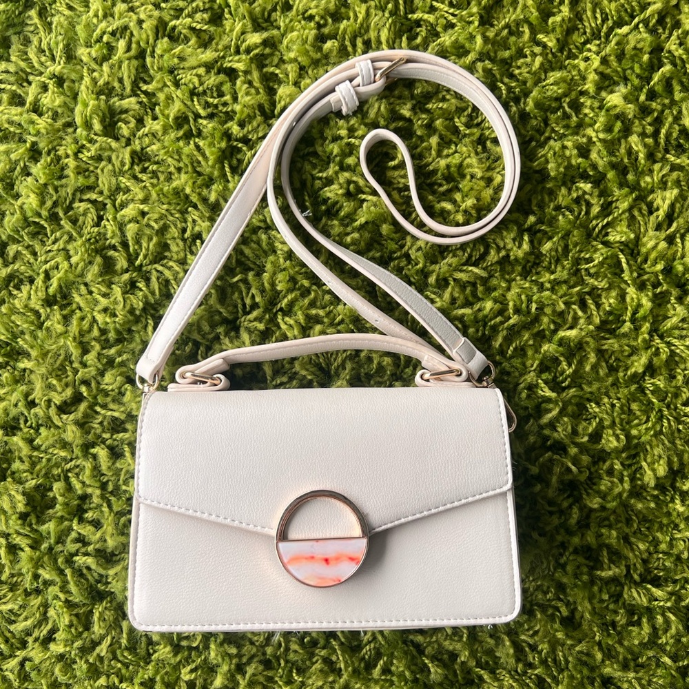 Small Cream Clutch with Orange and Gold Detail